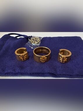 Tory Burch Rose Gold Logo Stackable Ring Set
